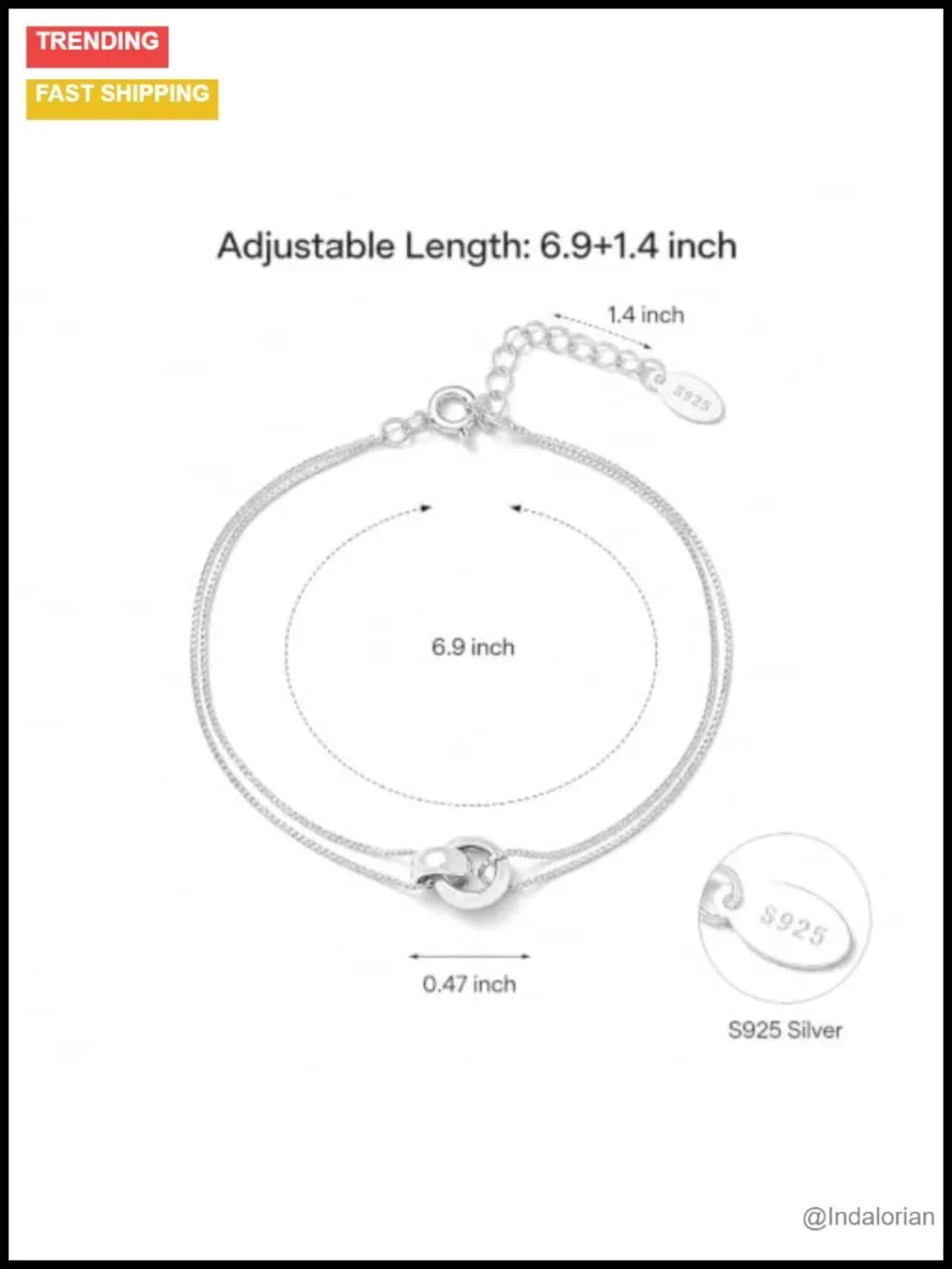 925 Sterling Silver Mother Daughter Friendship Bracelet Adjustable Gift